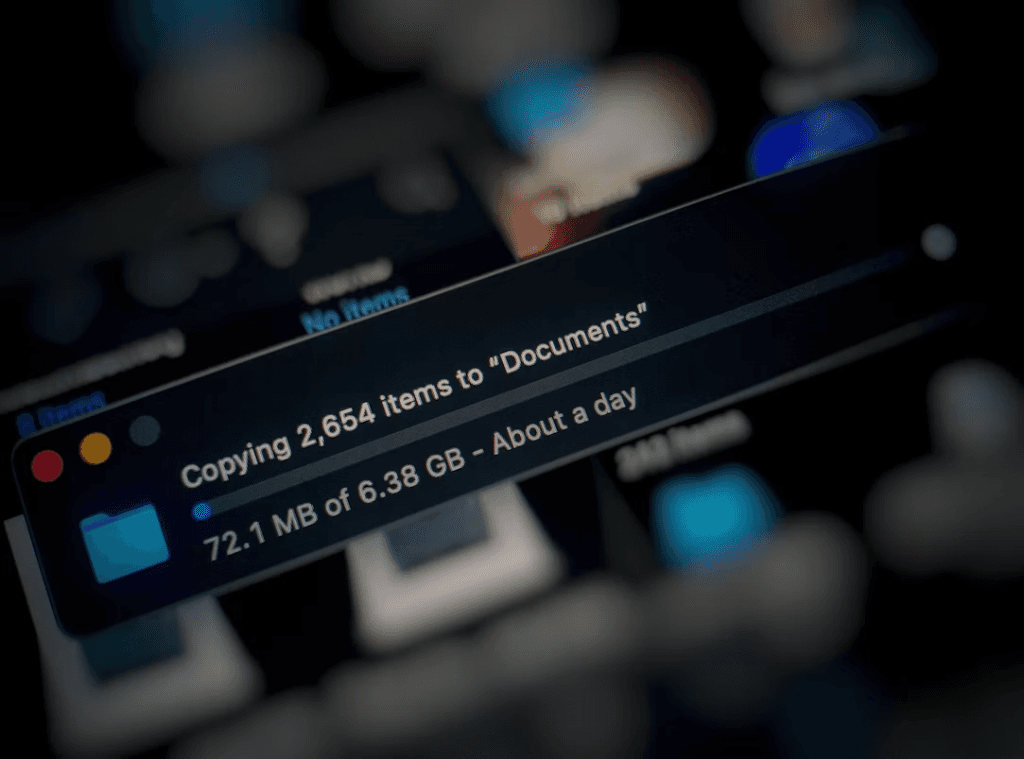 macOS file manager copying 2,654 items to Documents